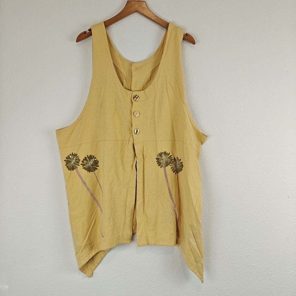 VTG Blue Fish Slit Button Langenlook Cotton Hand Painted Palm Tree Vest Size 2